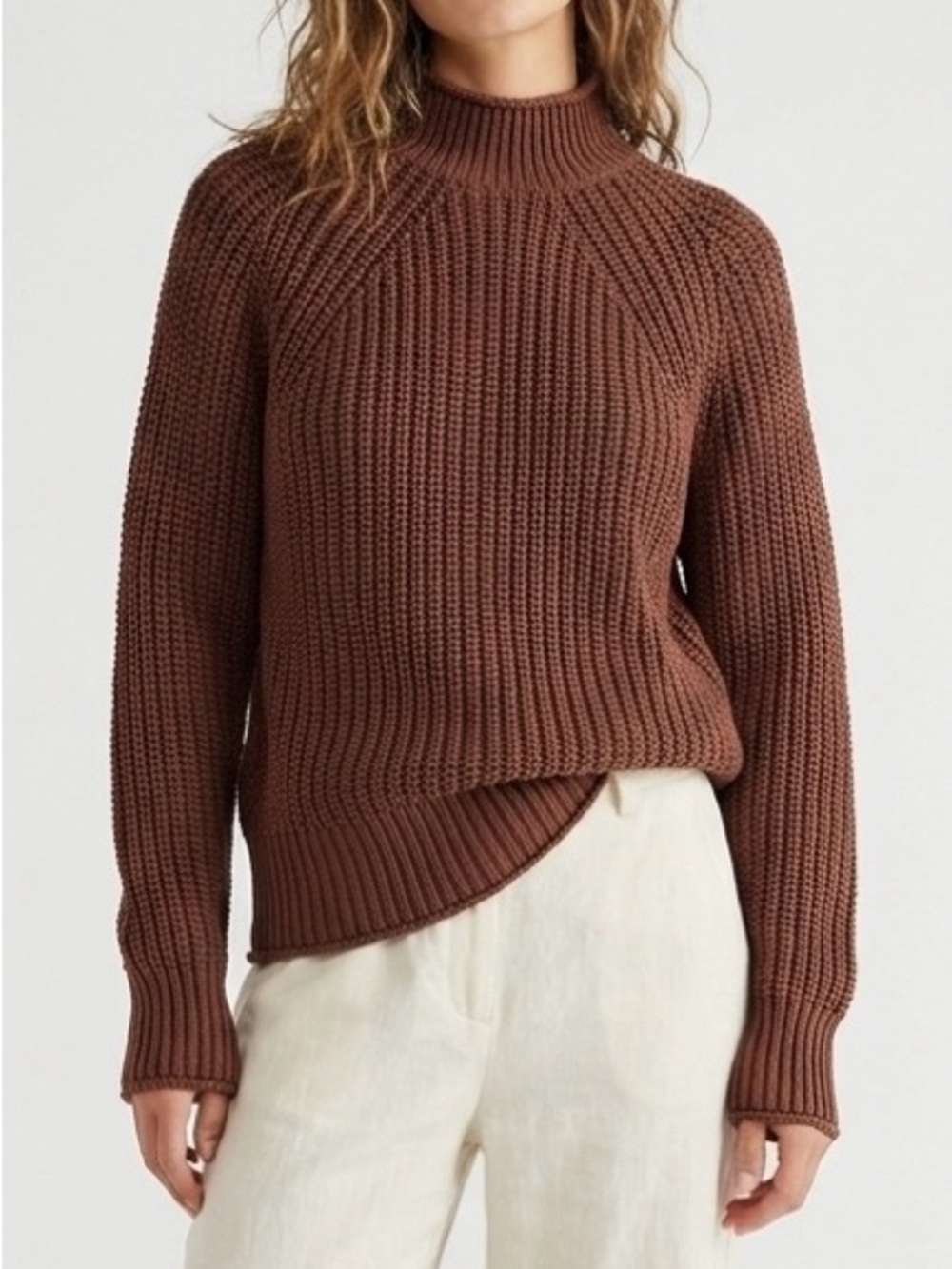 J.Crew French Press Brown Relaxed Rollneck Cotton Sweater S Quiet Luxury Prep